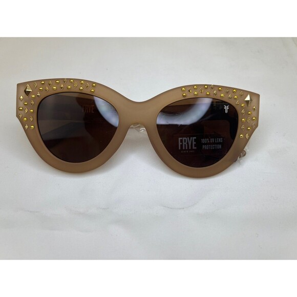 Frye & Co. 1021 GOLD  Square Cat Eye Studded Bulky Sunglasses NWT MSRP $149 - Picture 1 of 9